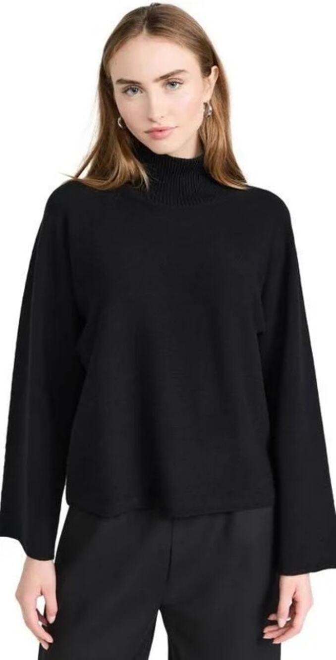 VINCE Women's Black Wool Cashmere Dolman Sleeve Turtleneck Sweater Size M NWT
